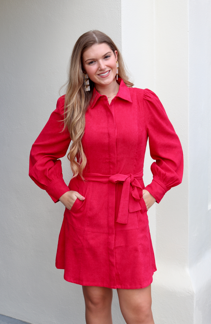 Bec Belted Corduroy Dress | Red