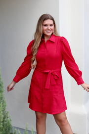 Bec Belted Corduroy Dress | Red