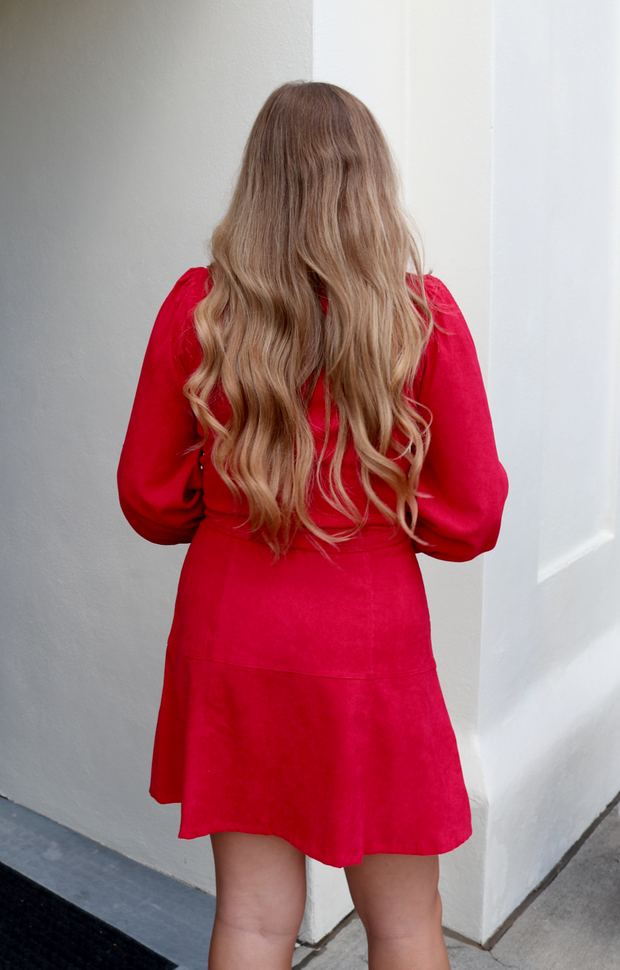 Bec Belted Corduroy Dress | Red