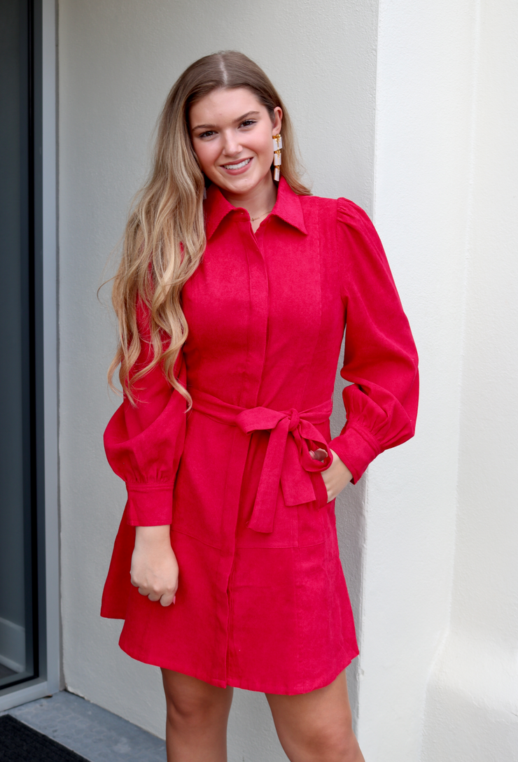 Bec Belted Corduroy Dress | Red