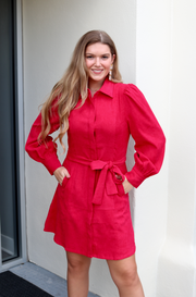 Bec Belted Corduroy Dress | Red