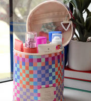 Multi Check Barrel Organizer Toiletry Bag