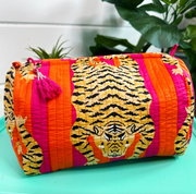 Quilted Cosmetic Bag | Pink & Orange Tigers