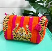 Quilted Cosmetic Bag | Pink & Orange Tigers