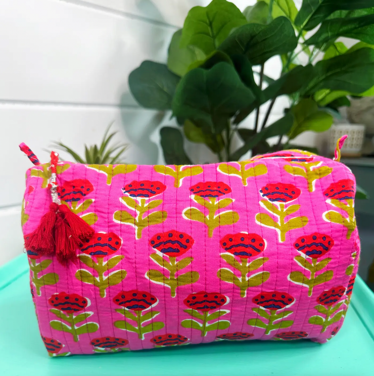 Quilted Cosmetic Bag | Pink Floral