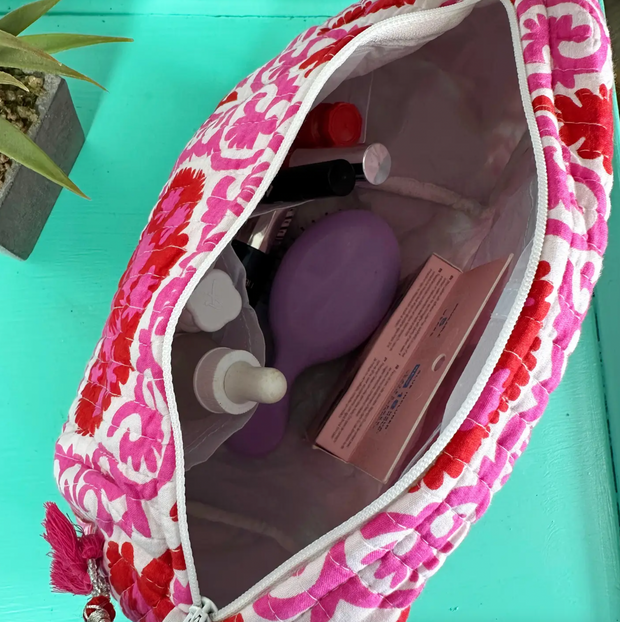 Quilted Cosmetic Bag | Pink Floral