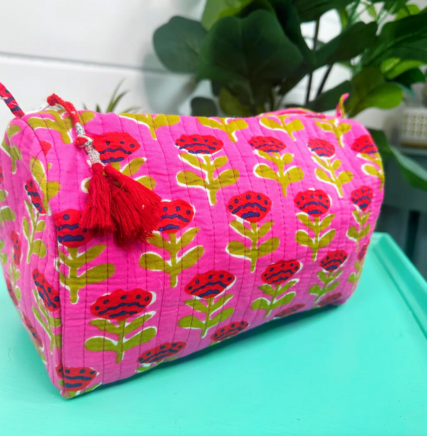 Quilted Cosmetic Bag | Pink Floral