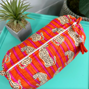 Quilted Cosmetic Bag | Pink & Orange Jaguar