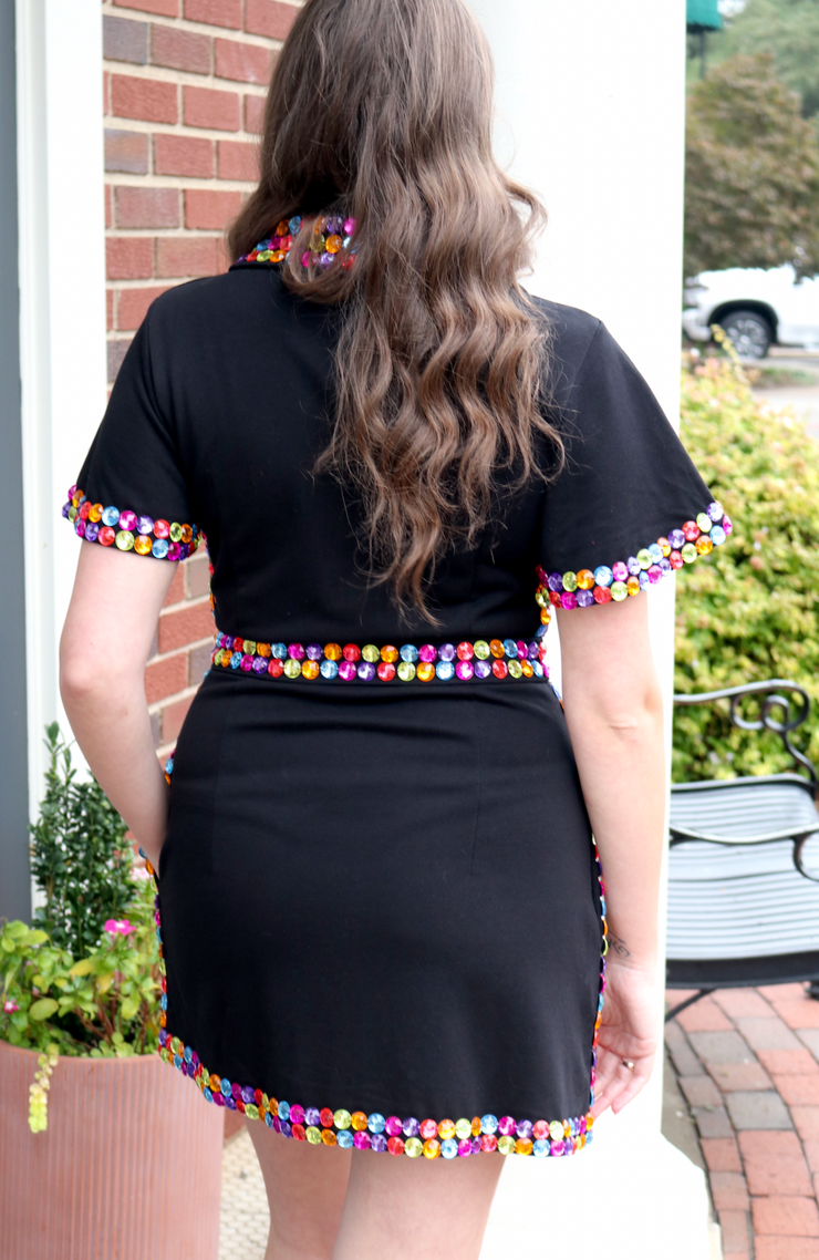 Black Rainbow Jewel Zip Up Dress