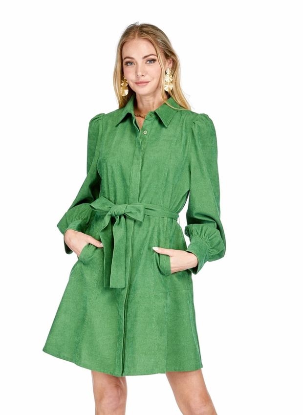 Bec Belted Corduroy Dress | Green