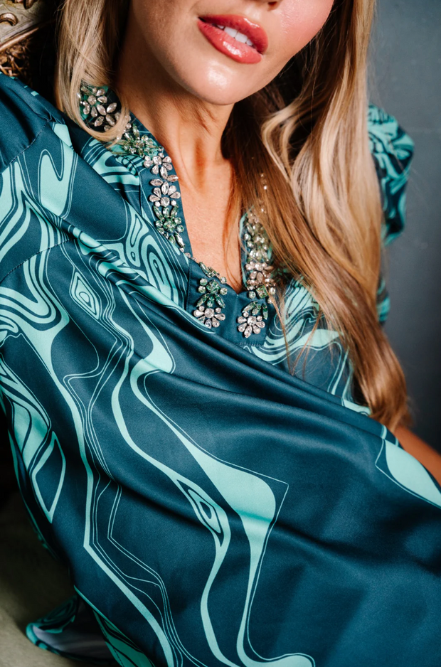 Natalie Blouse | Emerald Marble