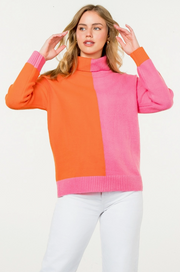 DOORBUSTER :: Colorblock Dream Sweater | Pink/Orange