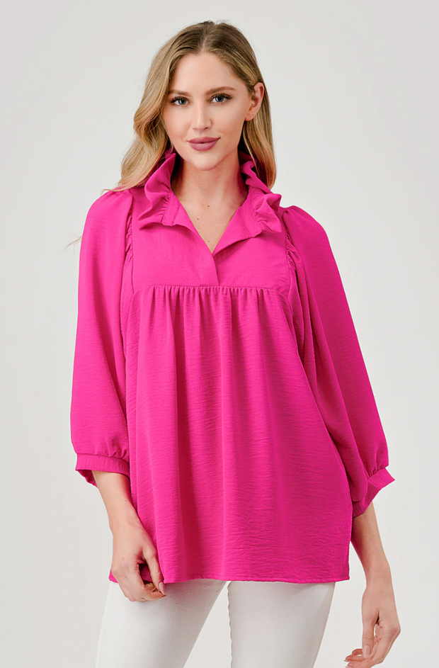 Mandy Ruffle Top | HOT PINK