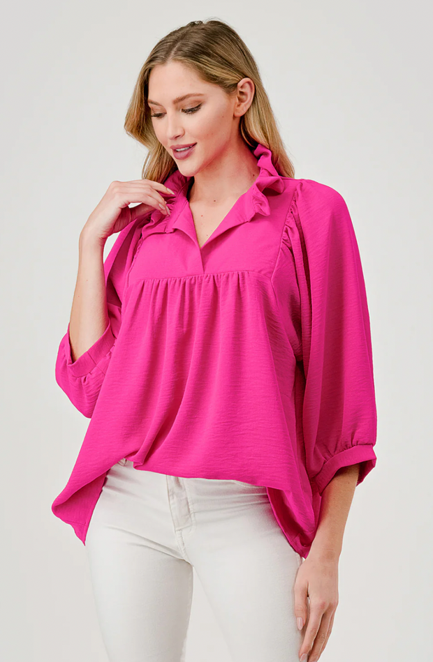 Mandy Ruffle Top | HOT PINK