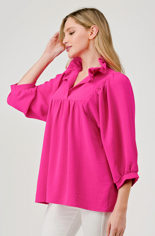 Mandy Ruffle Top | HOT PINK