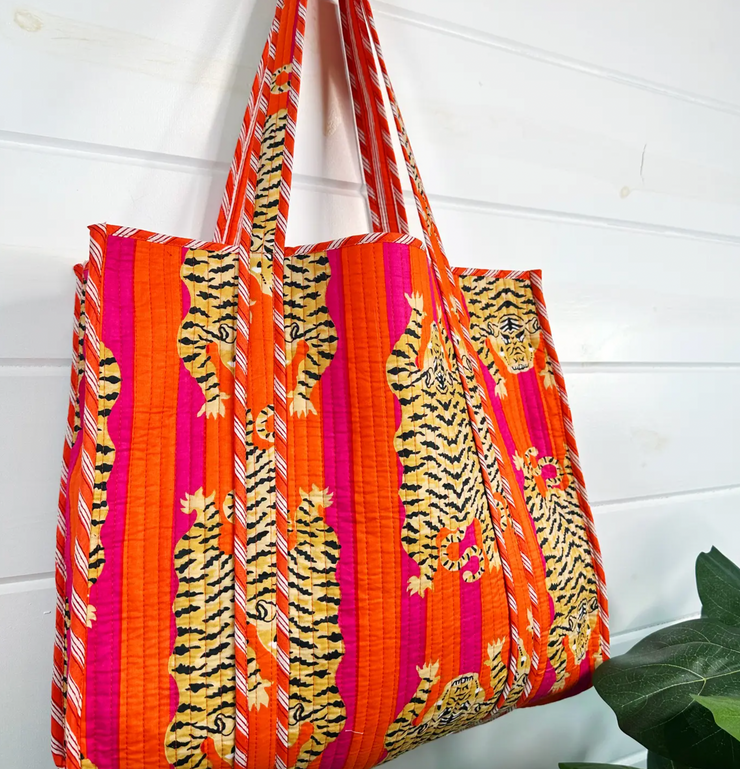 Quilted Tiger Tote | Hot Pink/Orange