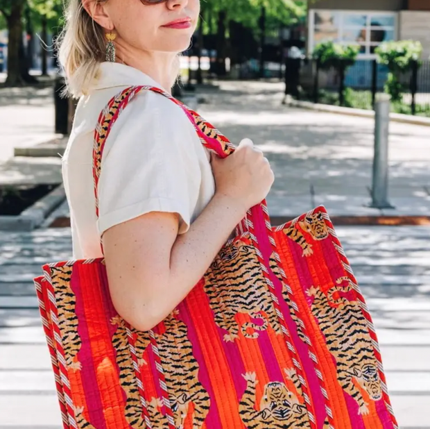 Quilted Tiger Tote | Hot Pink/Orange