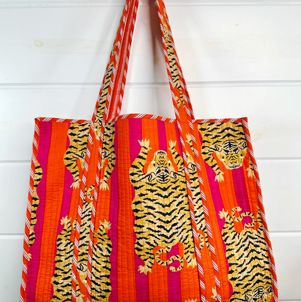 Quilted Tiger Tote | Hot Pink/Orange