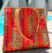 Quilted Tiger Tote | Hot Pink/Orange