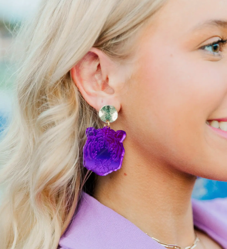 Purple Tiger Head Earring