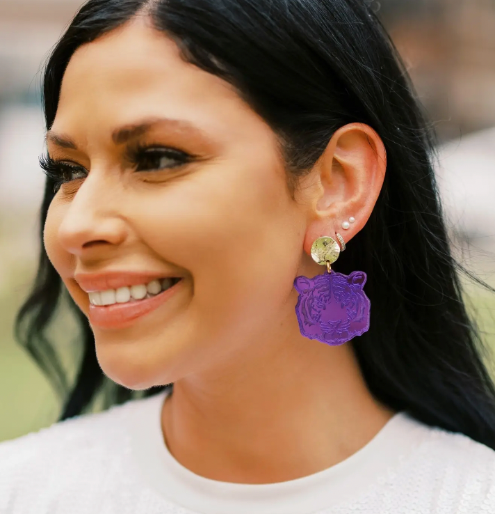 Purple Tiger Head Earring