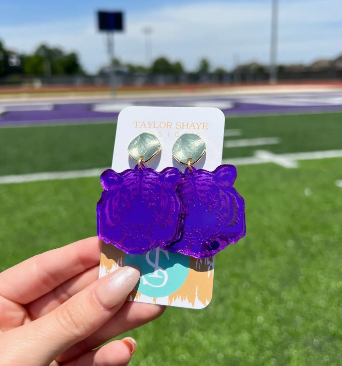 Purple Tiger Head Earring