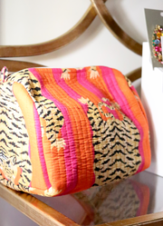 Quilted Cosmetic Bag | Pink & Orange Tigers