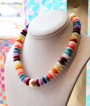 Rainbow Beaded Necklace with Gold Accent | Dark Rainbow