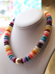 Rainbow Beaded Necklace with Gold Accent