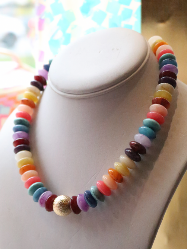 Rainbow Beaded Necklace with Gold Accent | Dark Rainbow