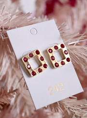 Little Lady Square Stud | Rose / Garnet