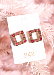 Little Lady Square Stud | Rose / Garnet