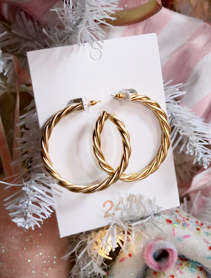 Golden Matte Twist Hoop