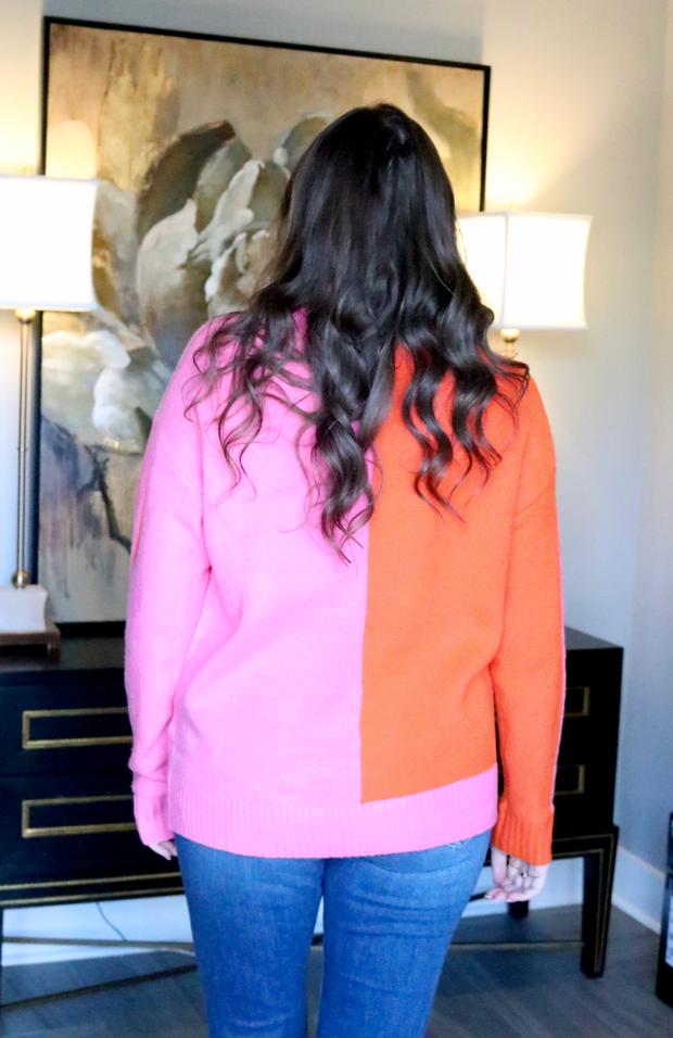 DOORBUSTER :: Colorblock Dream Sweater | Pink/Orange