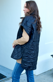 Quilted Cape Vest Poncho | Black