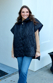 Quilted Cape Vest Poncho | Black