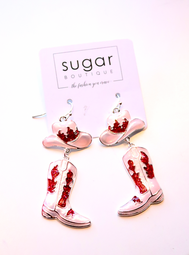 Red & Pink Cowboy Boot Earring