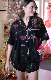 Champagne and Coupes Black Pajama Top