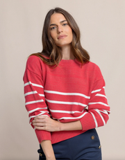 Haisley Stripe Crewneck Sweater | Raspberry Wine