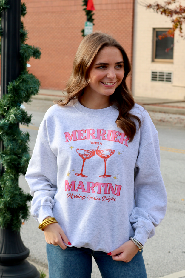 Merrier with a Martini Sweatshirt  | Ash Gray