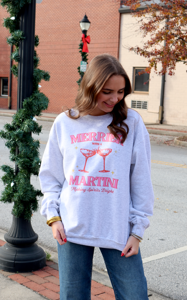 Merrier with a Martini Sweatshirt  | Ash Gray