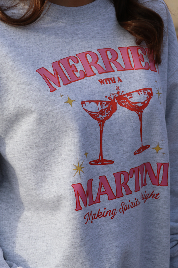 Merrier with a Martini Sweatshirt  | Ash Gray