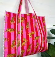 Quilted Tiger Tote | Red & Pink Stripe Tiger