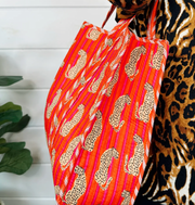 Quilted Tiger Tote | Jaguar Orange & Pink Stripe