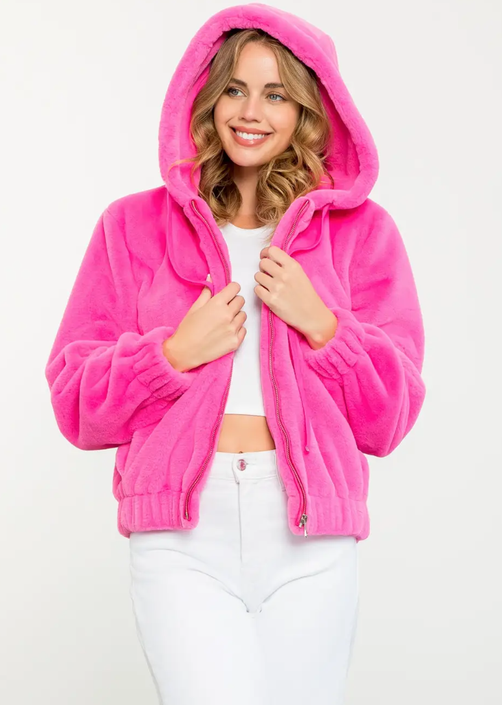 Hot to Go Faux Fur Hooded Coat | Hot Pink