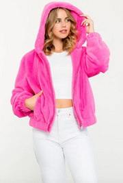 Hot to Go Faux Fur Hooded Coat | Hot Pink