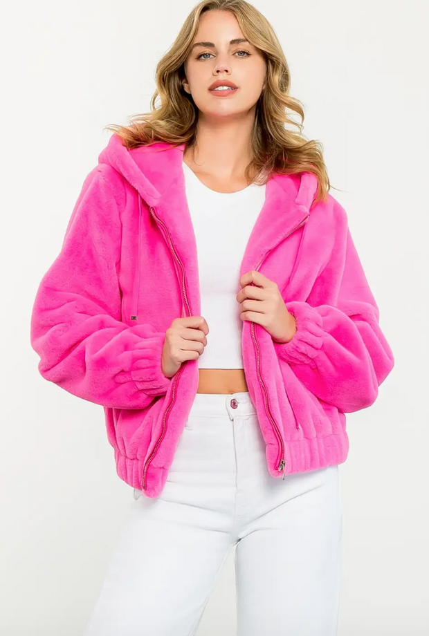 Hot to Go Faux Fur Hooded Coat | Hot Pink