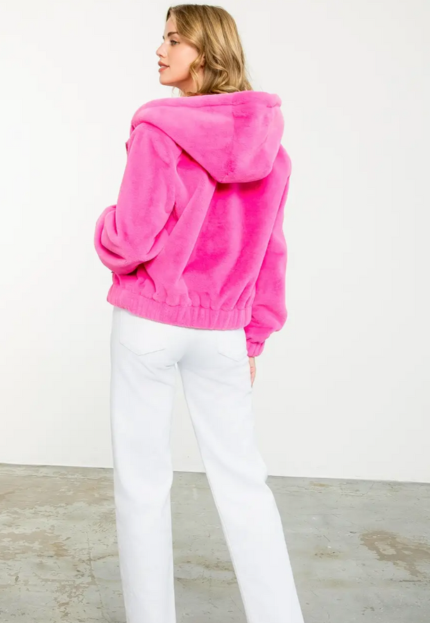 Hot to Go Faux Fur Hooded Coat | Hot Pink