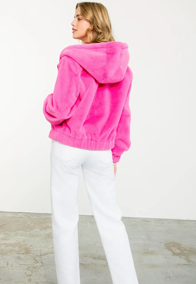 Hot to Go Faux Fur Hooded Coat | Hot Pink