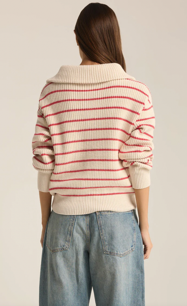 VIlla Half Zip Stripe Sweater | Red Pepper